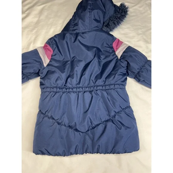 OshKosh B'gosh Winter Jacket Girls Coat Size 5/6 Cute!! Blue Pink Retro Stripes - Picture 6 of 13